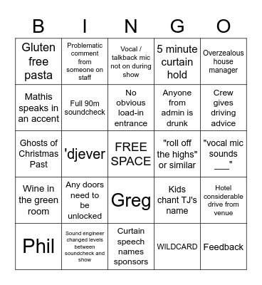 SWL Venue Bingo Card