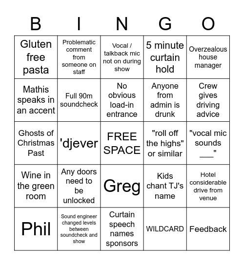 SWL Venue Bingo Card
