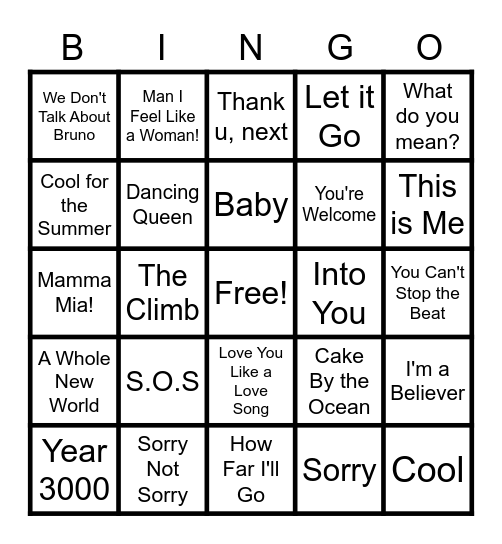 Music Bingo Card