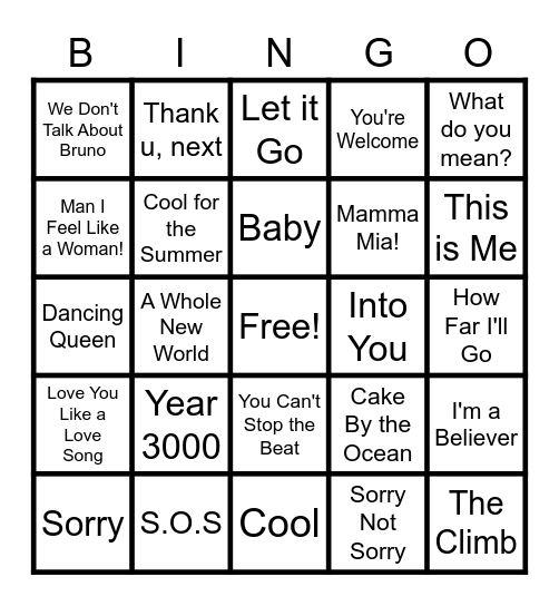 Music Bingo Card