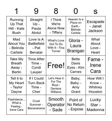 Women of the 1980s Bingo Card