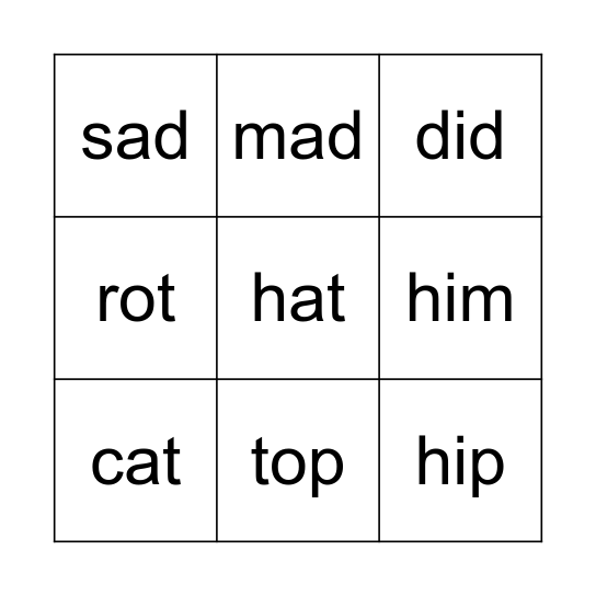 Lesson 9 Bingo          1 Bingo Card