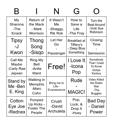 SocialHub Presents Music Bingo Card