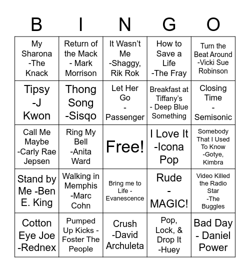 SocialHub Presents Music Bingo Card