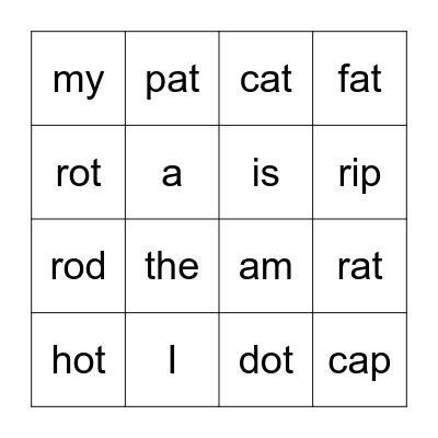 Lesson 9 Bingo 2 Bingo Card