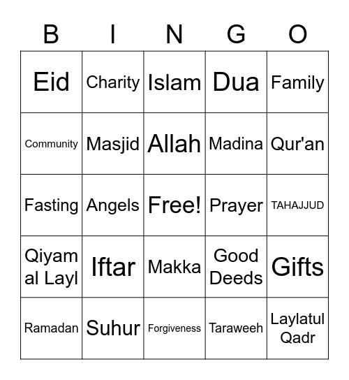 Ramadan Bingo Card