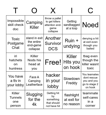 Toxic survivor DBD Bingo Card