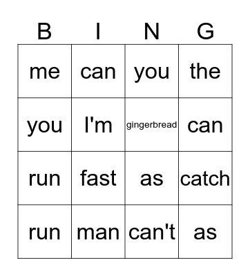 Gingerbread Sight Word Bingo Card