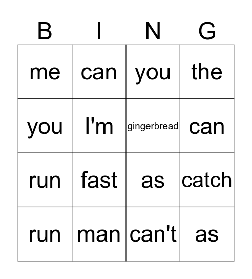Gingerbread Sight Word Bingo Card