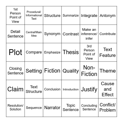 VOCABULARY BINGO! Bingo Card