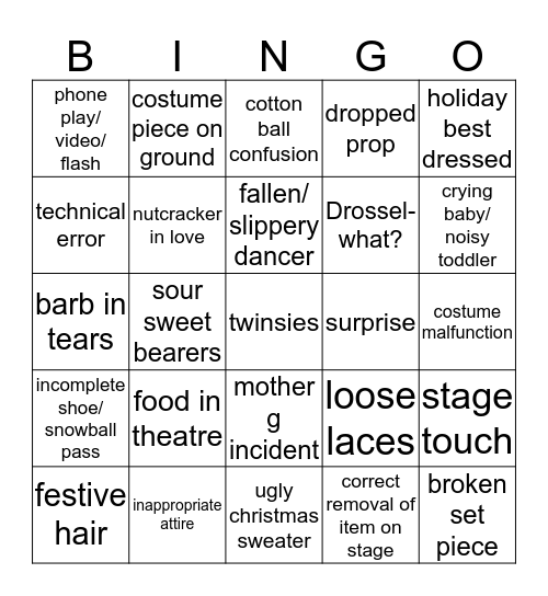 Nutcracker Bingo Card