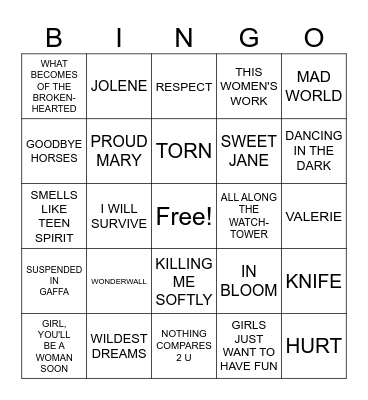 Round Three: COVER SONGS Bingo Card