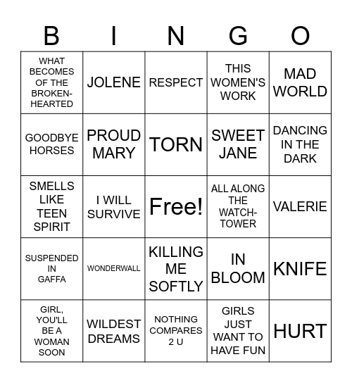 Round Three: COVER SONGS Bingo Card