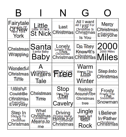 Christmas Pop Bingo Card