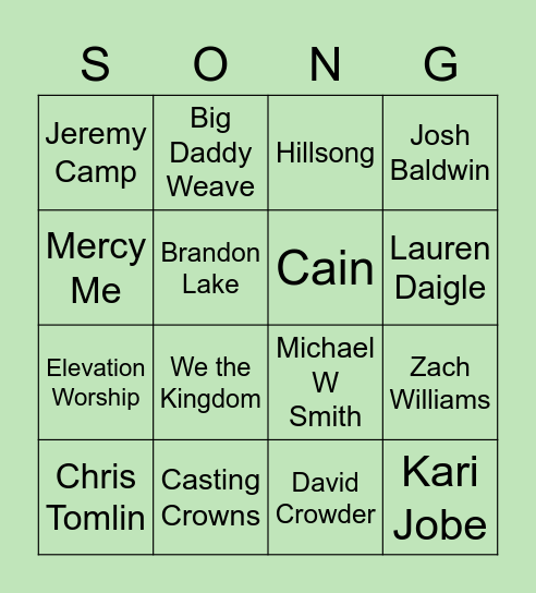 MUSIC Bingo Card