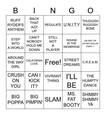 ROUND 3- RAP SONGS Bingo Card