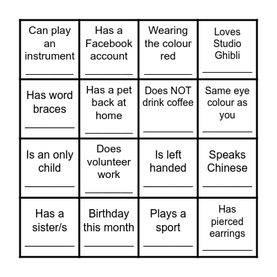 Ice Breaker Bingo Card