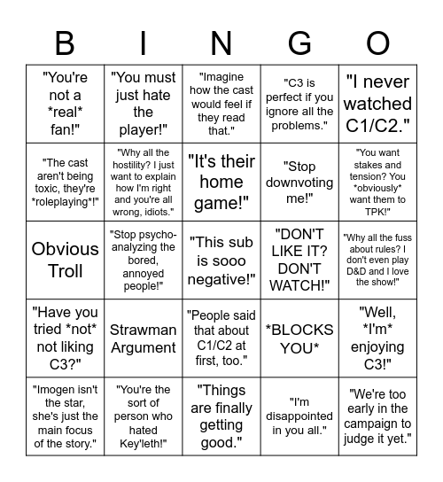 White Knight Bingo Card