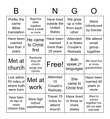 Couple's BINGO Card