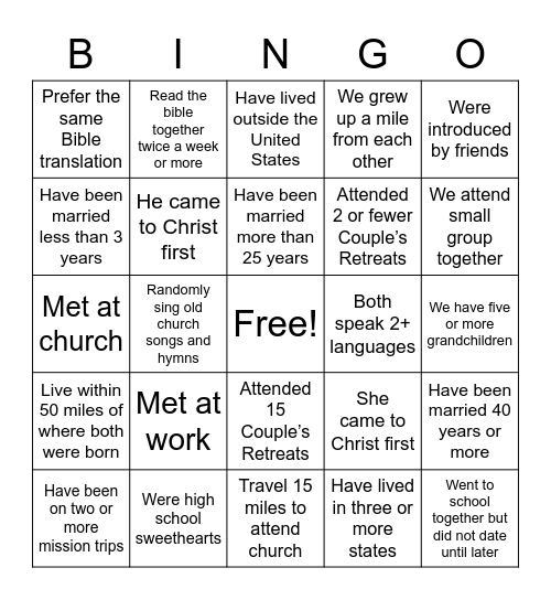 Couple's BINGO Card