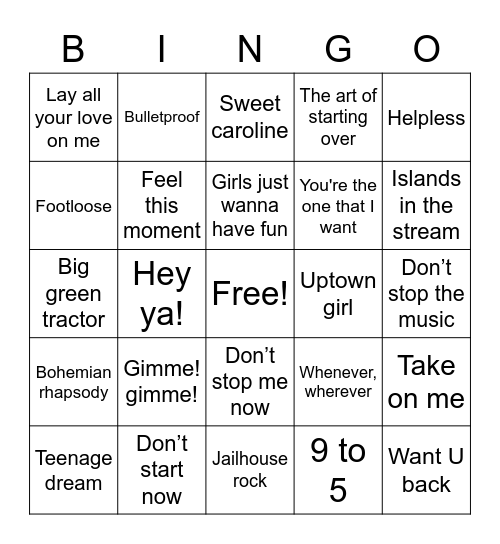 MUSIC BINGO!!! Bingo Card