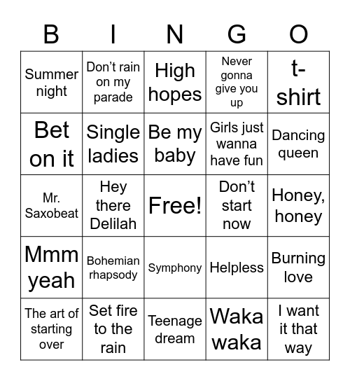 MUSIC BINGO!!! Bingo Card