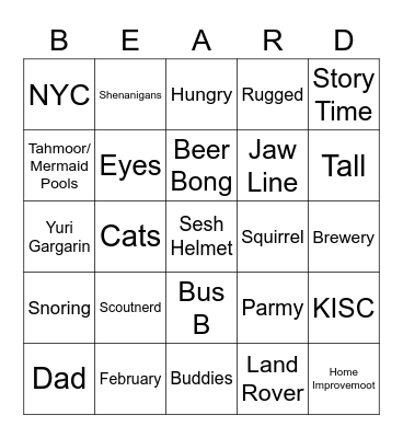 Bearded Birthday Buddies Booting Bingo Card