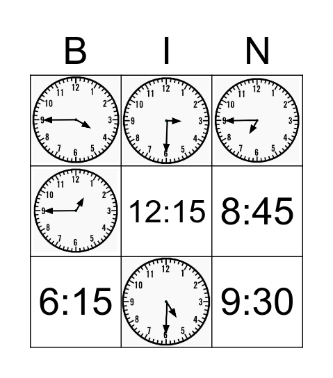 Time Bingo Card