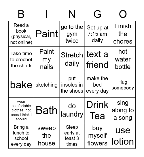 Self-Care Bingo Card