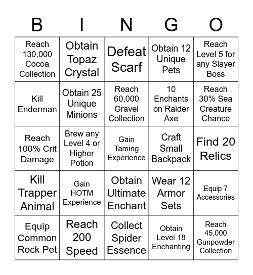 Skyblock Bingo Card