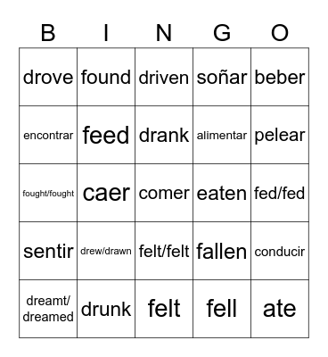 Exam of verbs #3 Bingo Card