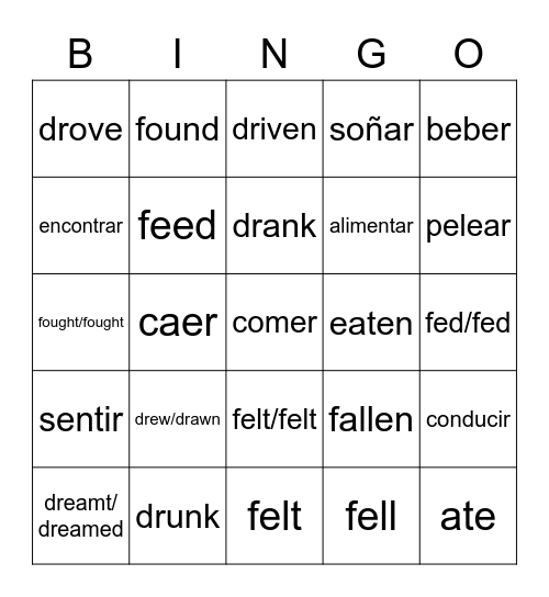 Exam of verbs #3 Bingo Card