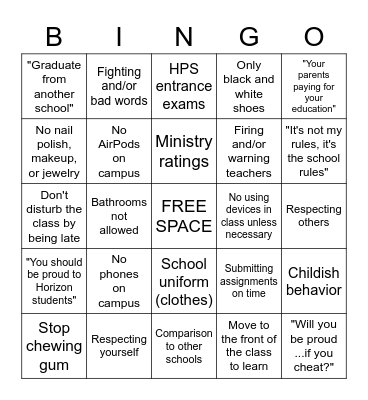 Ms. Amal Lecture Bingo Card