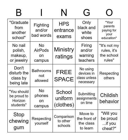 Ms. Amal Lecture Bingo Card