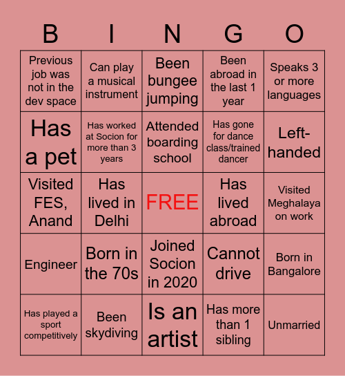 SOCION BINGO! Bingo Card