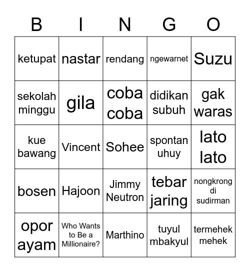 Hajoon Bingo Card