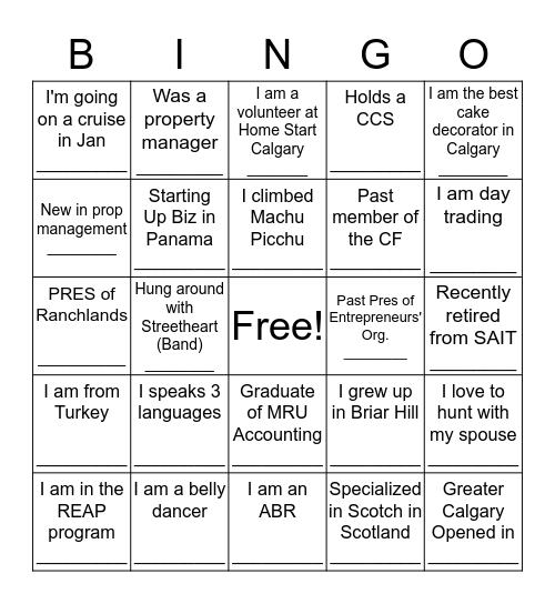Greater Calgary Bingo Card