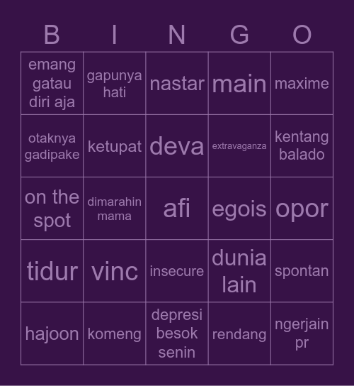 Aiia' Bingo Card