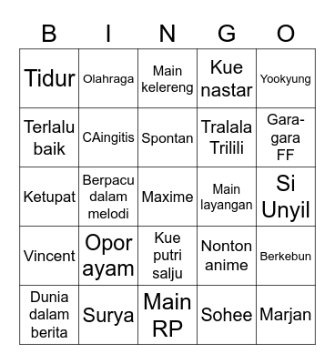 SOPHIA Bingo Card