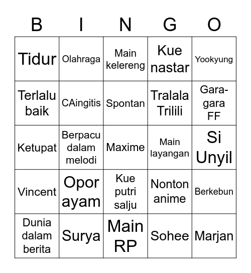 SOPHIA Bingo Card