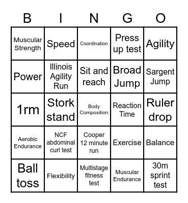 Components of Fitness Bingo Card