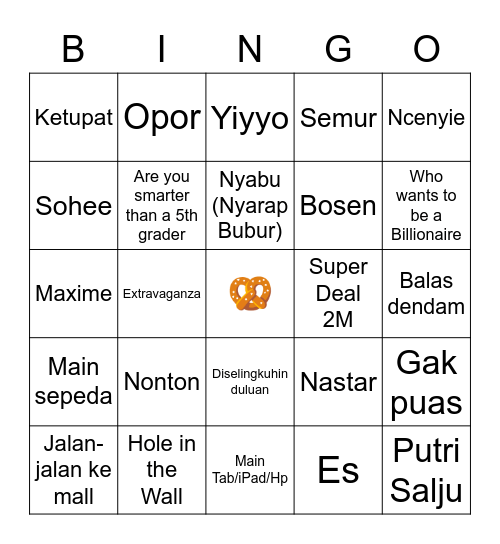Jana’s Bingo Card