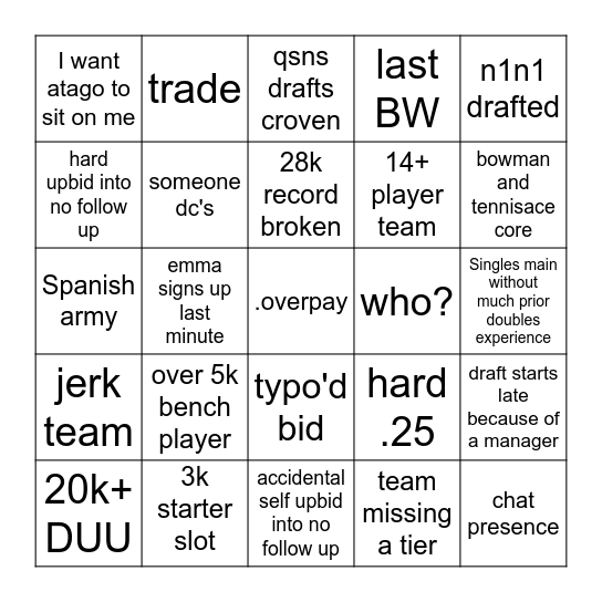 My random bingo Card