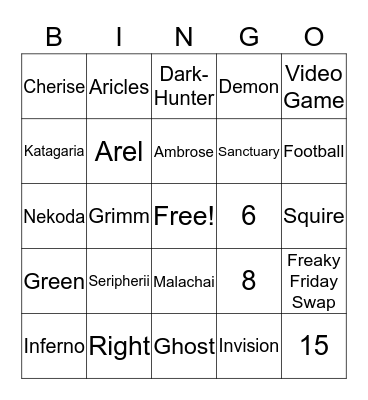 Chronicles of Nick Bingo Card
