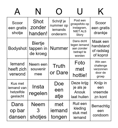 Afscheidsbingo ANOUK Bingo Card