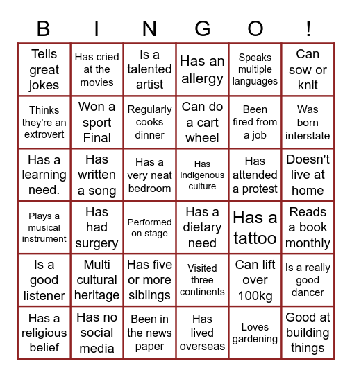 Diversity in VM Bingo Card