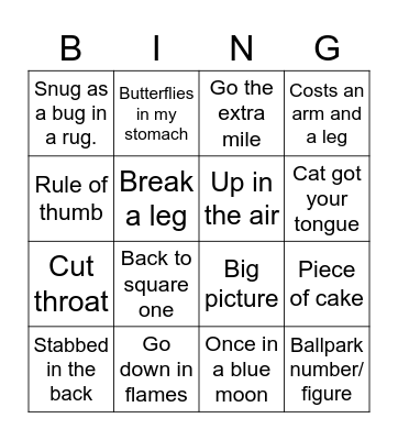 Business Idioms Bingo Card