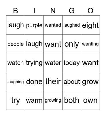 Edward - Lexia (sight words) Bingo Card
