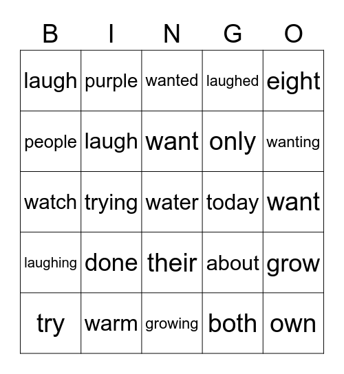 Edward - Lexia (sight words) Bingo Card