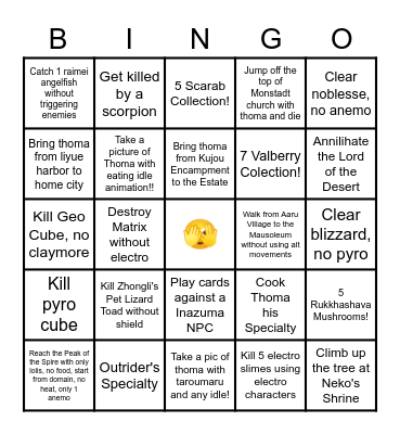 Genshin Bingo Time! (Ben) Bingo Card